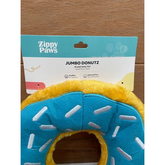 NWT Zippy Paws Jumbo Donutz Plush Dog Toy 10" - Blue Sprinkles - Picture 4 of 4